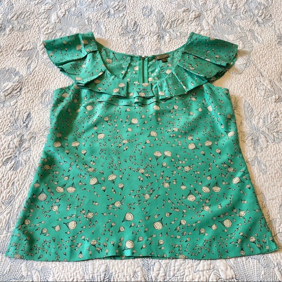 ❌SOLD❌ DO NOT BUY🚫Anthro 100% Silk Aqua Hot Air Balloon Whimsical Print Blouse - Picture 5 of 14